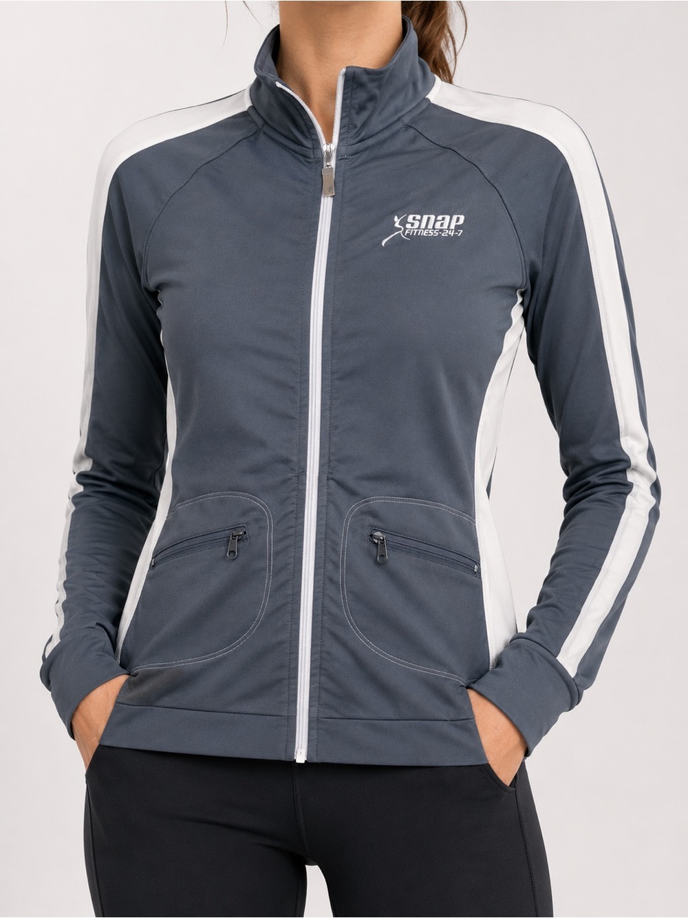 Alo Yoga CoolFit Performance Track Jacket Snap Fitness Sz S Grey EUC